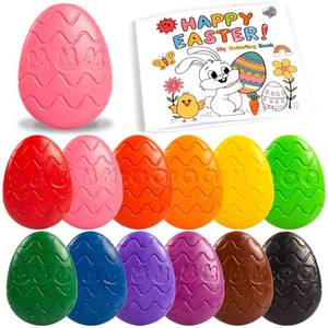 lot 2131 image: VKTEN Egg-Shaped Toddler Crayons, 12 Colors Non-Toxic Washable Crayons for Kids with Easter Coloring Book �� Perfect Easter Basket Stuffers for Babies Toddler