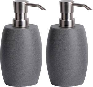 lot 2142 image: Clasin Home Sandstone Textured Resin Soap Dispenser with Metallic Pump and Waterproof Bottle Labels for Bathroom Kitchen Dish Hand Wash Shower Lotion Shampoo, 12 Oz, 2 Sets Gray
