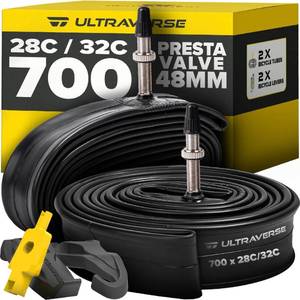 lot 2152 image: Ultraverse Bike Inner Tube for 700x28-32c, 28 inch Bicycle Wheel Sizes with 48mm Presta Valve - Butyl Rubber Tubes for Road and Gravel Bikes - 2 Pack with 2 tire levers Included