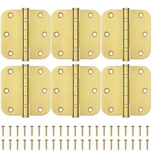 lot 2160 image: KOLET Ball Bearing Gold Door Hinges, 3.5 Inches Heavy Duty Stainless Steel Door Hinges, 58 Radius Corner Hinges, Smooth and Quiet, Non Removable Pin, Satin Gold, 6 Pack