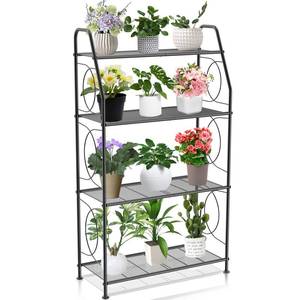 lot 3340 image: VyGrow Plant Stand, 4 Tier Plant Shelf for Indoor Outdoor, Heavy Duty Metal Tall Plant Stands Holder Rack for Living Room Balcony and Garden, Black