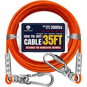 lot 3344 image: Tie Out Cable for Dogs Up to 300lbs,35ft Extra Strong 1000lbs Break Strength Tie-Out Tether Trolley Training Lead,Dog Run Cable for Yard Garden Park Camping Outside (Orange, 300lbs 35ft)