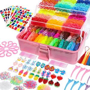 lot 3364 image: obeoby 17500 Rubber Band Bracelet Kit with 3 Layer Transparent Container, Bracelet Kit Making Refill Kit Gifts for Girls Daughter DIY Art Holiday