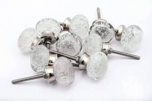 lot 4087 image: JGARTS Round Glass Dresser Drawer, Door, Cabinet Knob Brushed Nickel Hardware - - Pack of 12 (Clear)
