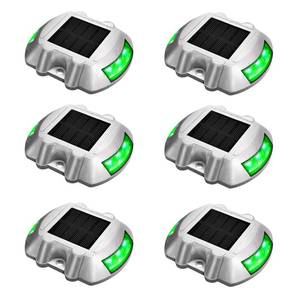 lot 4093 image: JIGUOOR Solar Deck Lights LED Driveway Lights Solar Powered Dock Light Outdoor IP68 Waterproof Road Markers for Step Sidewalk Stair Boat Garden Ground Pathway Yard (Green, 6 Pack)