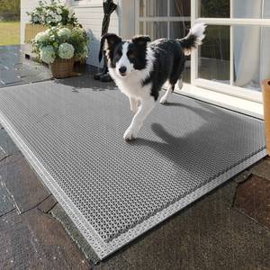 lot 4101 image: QiCaiJia Front Door Mat 24x36, Drainage Heavy Duty Dirt Trapping Non-Slip Doormats, Outdoor Rubber Floor Mats, Restaurant Commercial Kitchen Industral Pool Entrance Bar Wet Area, Grey