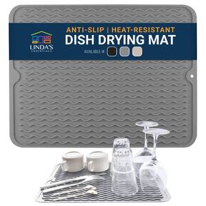 lot 4105 image: Silicone Dish Drying Mat for Kitchen Counter - Multi-Use 16 x 12 Inch Pad, Non-Slip & Heat-Resistant, Perfect Dish Drainer Mat by Linda��s Essentials, Ideal Kitchen Accessory (Gray)