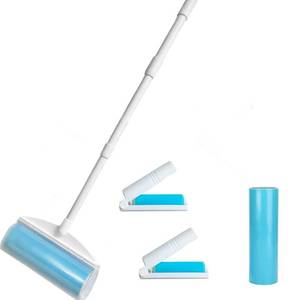 lot 4121 image: 8 Inch Reusable Large Lint Roller, Washable Sticky Pet Hair Remover with Retractable Extendable Long Handle, Big Cleaning Tool for Clothes, Sofa, Carpet, Furniture, 1 Large, 1 Refill and 2 Mini Size