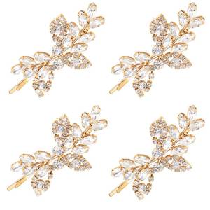 lot 4170 image: Waydress 4 Pcs Rhinestone Hair Clip Wedding Bridal Hair Barrette Decorative Leaf Crystal Side Hairpin Accessories for Women(Rhinestone Style,Gold)