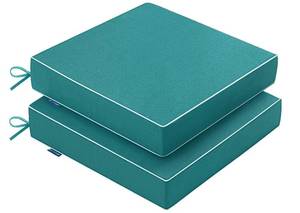 lot 5383 image: MIULEE Turquoise Outdoor Chair Cushions Set of 2, 22x22x3 Inch Waterproof Patio Seat Cushions for Outdoor Furniture Couch Sofa, 3 Year Color Fastness High Density Foam with Adjustable Ties