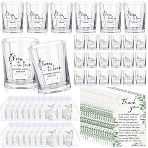 lot 5384 image: Roshtia 50 Sets Wedding Favors for Guests 2 oz Wedding Shot Glasses Take a Shot We Tied the Knot Glasses Cups with Thank You Cards and Organza Bags for Bridal Shower Party Supplies