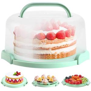 lot 5385 image: Cake Carrier with Lid and Handle, Ohuhu BPA-Free Cake Containers Cake Holder for 10 inch Cake with 2 Handle Cupcake Carrier - Plastic Cover Two Sided Base for Transport Pie Nut Fruit Mothers Day Gifts