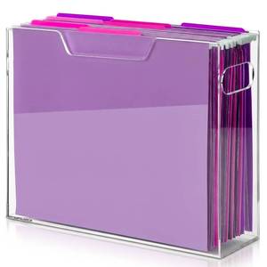 lot 5388 image: kenaeooe Clear Acrylic Hanging File Organizer Box with Handles, Portable File Folder Organizer for LetterA4 Size, Desktop Filing Storage Crate for Office & Home - 1 Pack