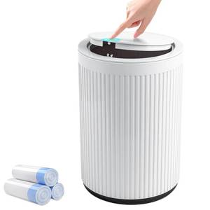 lot 5389 image: JiatuA Small Bathroom Trash Can with Lid, 2.1 Gallon Garbage Can with Pop-Up Lid Trash Bin Round Wastebasket for Kitchen Bedroom Office Living Room Toilet College Dorm, White