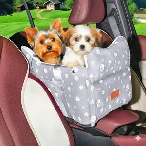 lot 5390 image: Dog Car Seat for Console - Memory Foam Pet Booster Seat for Small Medium Dogs Up to 21 lbs - SUV Truck Center Console Dog Seat with Safety Leash & Storage Pockets - Washable Cover (Large Grey)