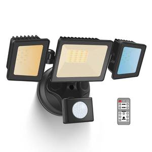 lot 5398 image: LED Security Lights Motion Sensor, 36W 3000LM Flood Lights Outdoor Motion Sensor with Remote, Dimmable Brightness 3000K-6000K CCT IP65 3 Heads Outdoor Security Light for House Garage Yard 1 Pack