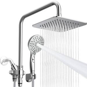 lot 5410 image: Ryamen Dual Shower Head Combo, 8 High Pressure Rain Shower Head with Handheld Spray, 61 Spray Settings Handheld Showerhead, Height Adjustable, One-touch Pause Button, Chrome Polished