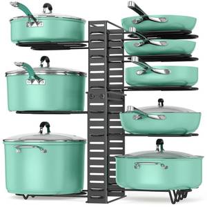 lot 5433 image: ORDORA Pots and Pans Organizer under Cabinet, 8 Tier Pot Organizers Rack Expandable 11.65 to 19.02 Height with 3 DIY Methods, Adjustable Pan Organizer inside Cabinet Kitchen Storage Organization