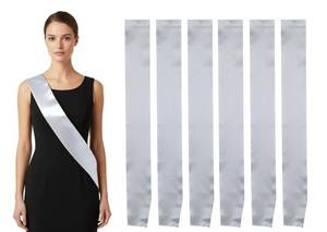 lot 6002 image: Pack of 6 Blank Satin Pageant Sashes for Princess, Beauty Queen, Homecoming, Winner, Mayor and DIY Decoration, Silver