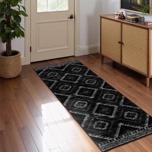 lot 6004 image: Area Rug 2x6 Rug Machine Washable Non-Slip Low Pile Print Pattern Western Rug for Living Room Bedroom Entryway Tribal Series-Black