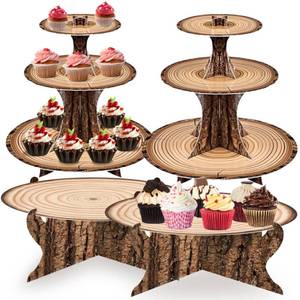 lot 6007 image: MTRSOCHO 4-Pack Woodland Cupcake Stand Woodland Baby Shower Decorations 3 Tier Wood Cupcake Stand for Camping, Birthday, Safari Party Supplies