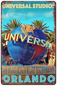 lot 6014 image: Vintage Tin Signs Orlando Universal Studios Travel Poster USA Trip Landscape Metal Sign Wall Art Decor Plaque for Home Bar Cafe Club Office Hotel Shop Garage Living Room 8x12 inch