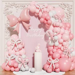 lot 6021 image: Coquette Birthday Decorations, 149 Pcs Pink and White Bow Balloon Garland Arch Kit for Wedding Bridal Baby Shower Bachelorette Party Decorations