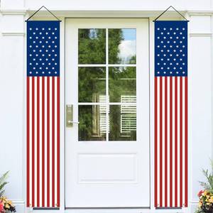 lot 6024 image: Jesiramoo Memorial Day 4th of July Decorations, Large Hanging American Flag Door Banner, July Fourth Front Porch Decor for Home School Office Yard Patio Garage Outside, Patriotic Decor Outdoor Indoor