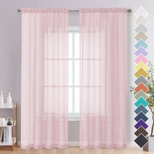 lot 6034 image: OVZME Blush Pink Sheer Curtains 84 Inches Long 2 Panels - Soft Light Filtering Window Sheer Panels for Living RoomBedroom, Top Dual Rod Pocket, 1 Pair, Each 42Wx84L Inches