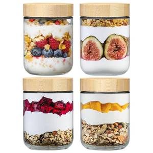 lot 6040 image: NETANY 4-pack 16oz Glass jars with Airtight Lids, Overnight Oats Containers with Bamboo Lids, Wide mouth Mason Salad jars, Glass Food Storage Containers for Snacks Yogurt Spice Sugar
