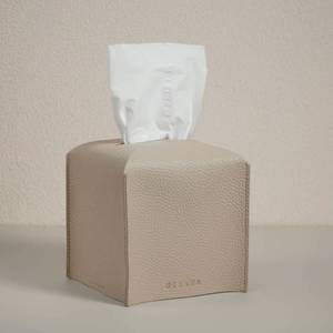 lot 6048 image: OLETHA Square Tissue Box Cover - Aesthetic Desk Decor for Room, Home & Office - Tissues Cube Boxes Holder - Light Taupe