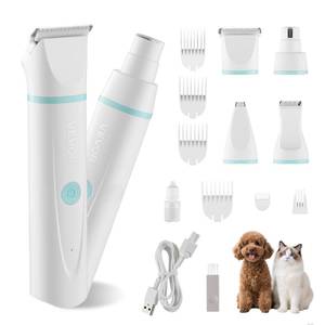 lot 6050 image: VEVOR Dog Clippers for Grooming, 4 in 1 Dog Grooming Kit, Low Noise, Rechargeable Pet Shaver with 6 Combs & 4 Detachable Blades, Waterproof Cordless Pet Hair Trimmers Nail Grinder Set for Dogs Cats