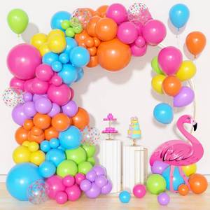 lot 6053 image: Amandir 153pcs Summer Tropical Balloon Arch Garland Kit Different Sizes 18 12 10 5inch Hot Pink Green Blue Yellow Purple Orange Rainbow Balloons for Hawaiian Luau Aloha Birthday Pool Party Decorations