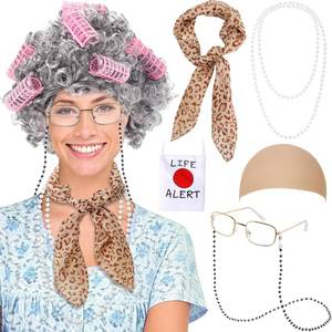 lot 6072 image: Boutrele Old Lady Costume for Kids Women,Old Lady Wig for 100 Days of School,Granny Grandma Costumes Wig Accessories