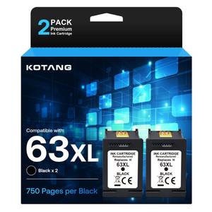 lot 6073 image: 63XL Ink Cartridges Replacement for HP 63 (Black 2-Pack)Work with DeskJet 1110 1111 1112 2130 2131 2132 2133 3630 3631 3632 ENVY 4511 4512 4513 4516 4517 4520 4522 4523 4524 4525 4526 4527 4528