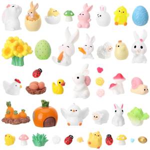 lot 6074 image: GGSTDDUP 45 Pcs Easter Mini Resin Figurines, Miniature Sculptures Small Farm Bunny Chick Fairy Garden Decor for Egg Stuffers Gift Fairy Garden Cake Topper Decor