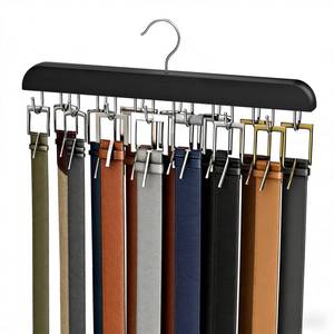 lot 6088 image: Belt Hanger for Closet Max 42 Belts, Sturdy Wood Belt Rack Closet Accessories with 14 Hooks Belt Organizer for Closet Organizers and Storage -Black 1 Pack
