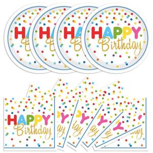 lot 6472 image: 40Pcs Birthday Party Supplies Paper Plates and Napkins, Colorful Polka Dot Themed Dinner Plates Napkins Disposable Tableware Set for Birthday Party Decorations Serve 20