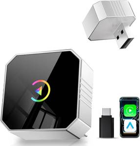 lot 6480 image: 2026 Upgraded Mini Wireless CarPlay Adapter for Apple CarPlay & Android Auto, Plug & Play, Fast and Auto Connect, No Latency 2 in 1 Car Play Wireless Adapter for iPhone iOS 10 & Android 11 (Silver)