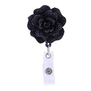 lot 6484 image: Soleebee 24 Retractable Badge Reel, Glitter Rose Nurse ID Badge Holder Reel with 360° Swivel Alligator Clip - Black