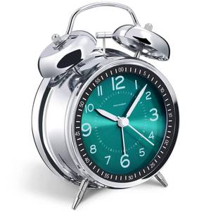 lot 6485 image: Peakeep Loud Alarm Clock for Heavy Sleepers Adults, Metal 4.5 Twin Bell Battery Operated Alarm Clocks for Bedrooms Decoration (Peacock Green)
