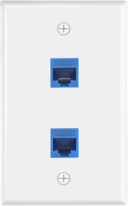 lot 6493 image: VCE UL Listed Ethernet Wall Plate 2-Port, RJ45 Wall Plate and Jack, 1000 Mbps CAT6 Keystone Inline Coupler with Keystone Ethernet Outlet, Blue 1-Pack
