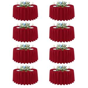 lot 9318 image: sancua Christmas Red Round Tablecloth 108 Inch Diameter, 8 Pack - Circle Polyester Fabric Table Cloth for Wedding Party Reception Banquet Birthday, Washable Formal Table Cover (Fit 42-96 Inch Tables)