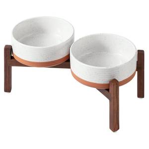 lot 9322 image: Havniva 7.3 Elevated Dog Bowls Ceramic Raised Dog Bowl with Non-Slip Stand (Acacia Wood) Weighted Dog Food & Water Bowl for Medium Breed Dogs - 5 Cups 41 oz