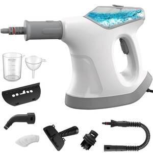 lot 9323 image: Handheld Steam Cleaner for Home, 10S Immediate Heat Hand Held Steam Cleaner, with Visualized Large Water Tank & 9 PCS Accessories & Safety Lock, for Kitchen,Couch,Floor,Window,Car (WHITEGREY)