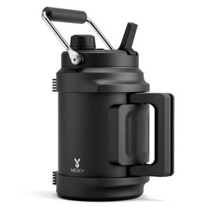 lot 9325 image: 64 oz Insulated Water Bottle for Gym Meoky Triple Wall Vacuum Stainless Steel Half Gallon Water Jug - Top and Side Handles, 2-in-1 Straw and Spout Lid, Cold for 36 Hrs, Leak Proof for Camping (Night)