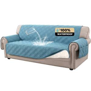 lot 9327 image: PrinceDeco 100% Waterproof Couch Cover for 3 Cushion Couch Sofa Pet Friendly Non-Slip Couch Cover for Dogs Washable Water Resistant Furniture Protector with Elastic Straps(Sofa 68, Smoke Blue)
