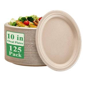 lot 9342 image: Vplus 100% Compostable Oval Paper Plates 10 inch 125 Pack Super Strong Disposable Paper Plates Bagasse Natural Biodegradable Eco-Friendly Sugarcane for BBQ, Party, Gathering, and Picnic