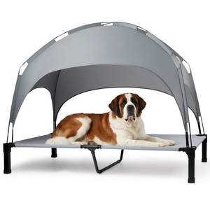 lot 9350 image: Heeyoo Elevated Dog Bed with Removable Canopy, Portable Dog Cot with Sun Protection Shade Tent, Raised Pet Cooling Cot Bed for Dogs, 60in