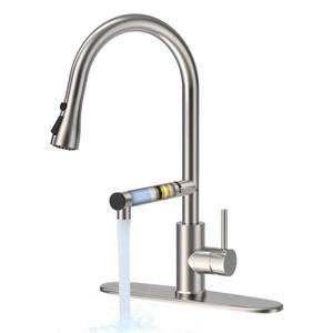 lot 9351 image: FEELSO Kitchen Faucets, Upgraded Filter Water Kitchen Faucet with Pull Down Sprayer, Brushed Nickel Stainless Steel High Arc 1 Or 3 Hole Kitchen Sink Faucet for Remove Lead, Chlorine, Bad Taste & Odor